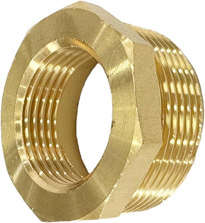 JENSWILL 1-1/2" NPT Male x 1" NPT Female Brass Reducer Hex Bushing Threaded Pipe Fitting Reducing Adapter Pack of 1 - Image 3